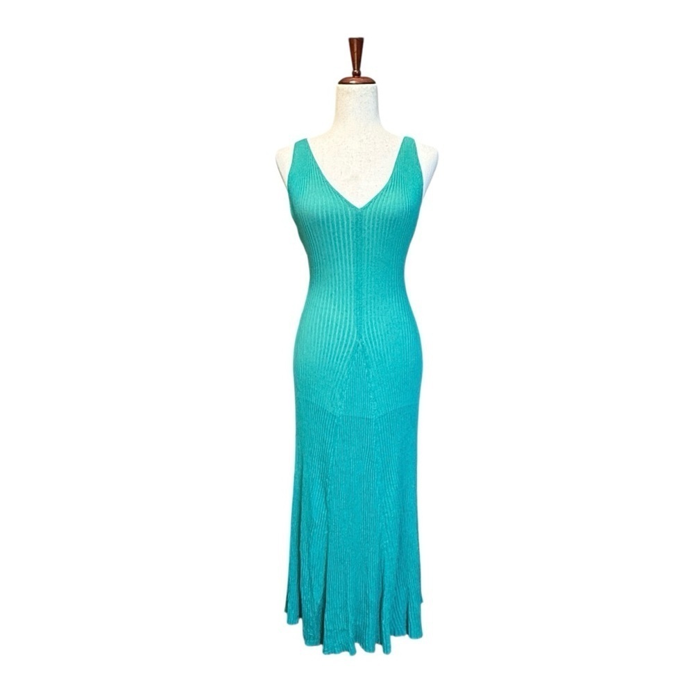 Free People Ribbed Knit Deep-V Backless Tank Dress. Kelly Green Two-Tone #1609